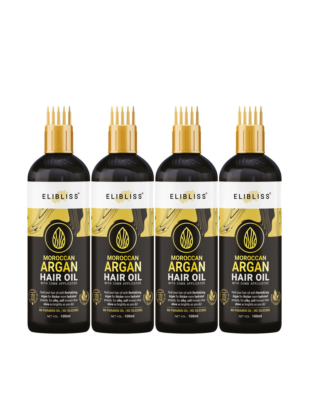 ELIBLISS Set Of 4 Moroccan Argan Hair Oil With Coconut & Castor Oil - 100ml Each