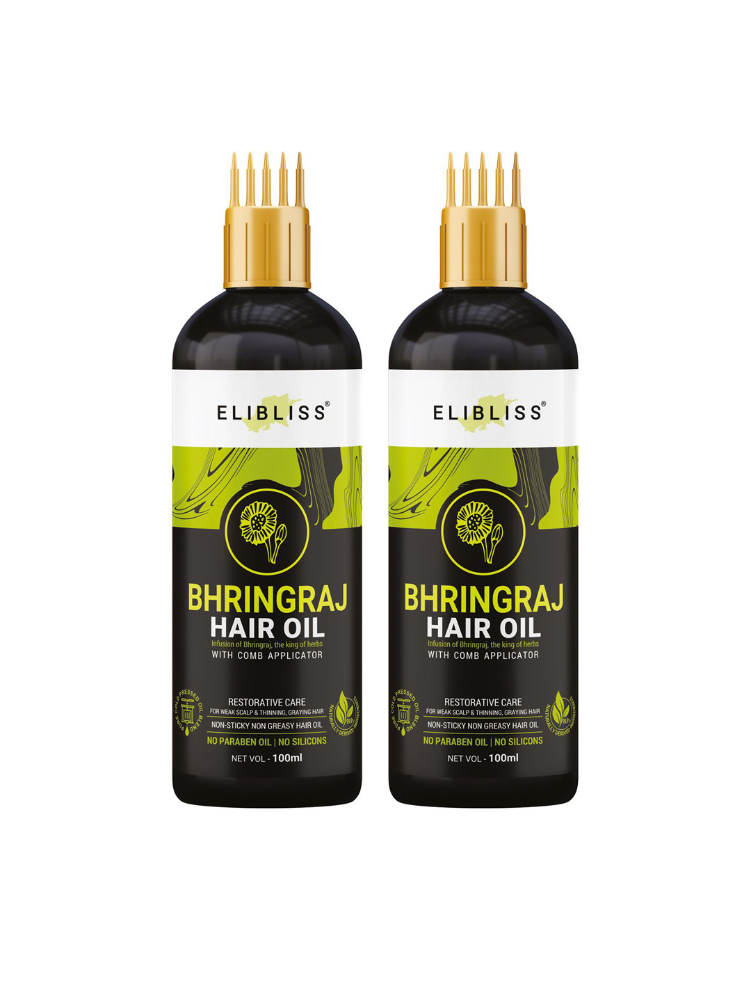 ELIBLISS Set Of 2 Bhringraj Hair Oil With Almond & Castor Oil - 100ml Each