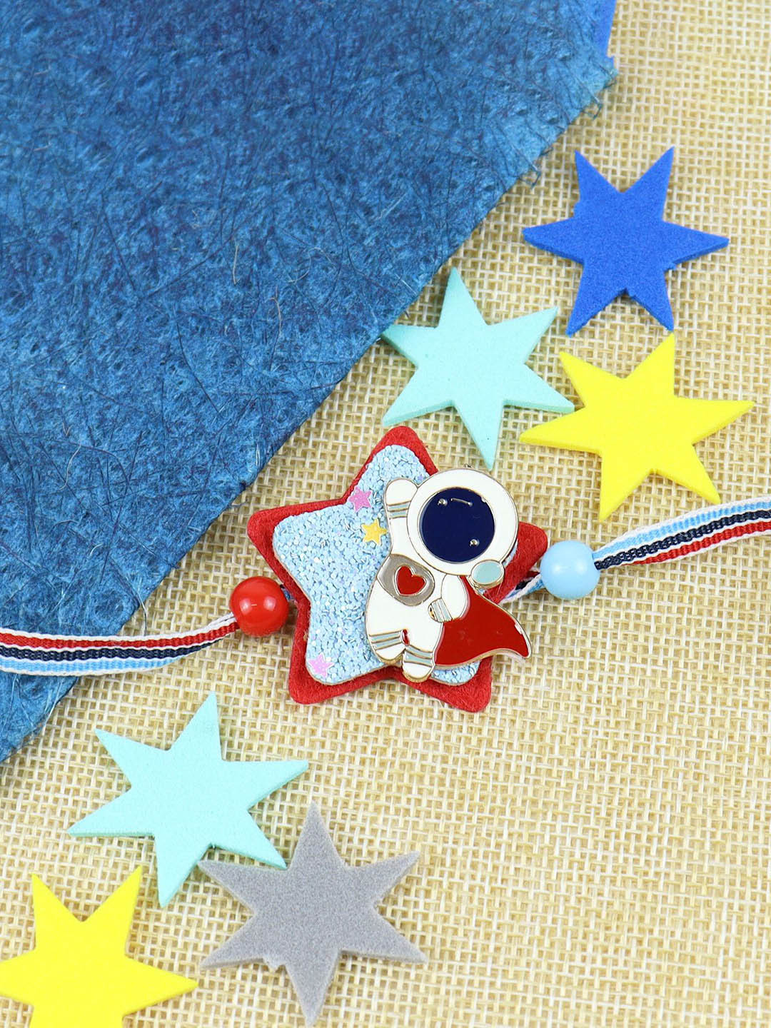 Asthetika Astronaut Star Rakhi in Greeting Card with Roli Chawal