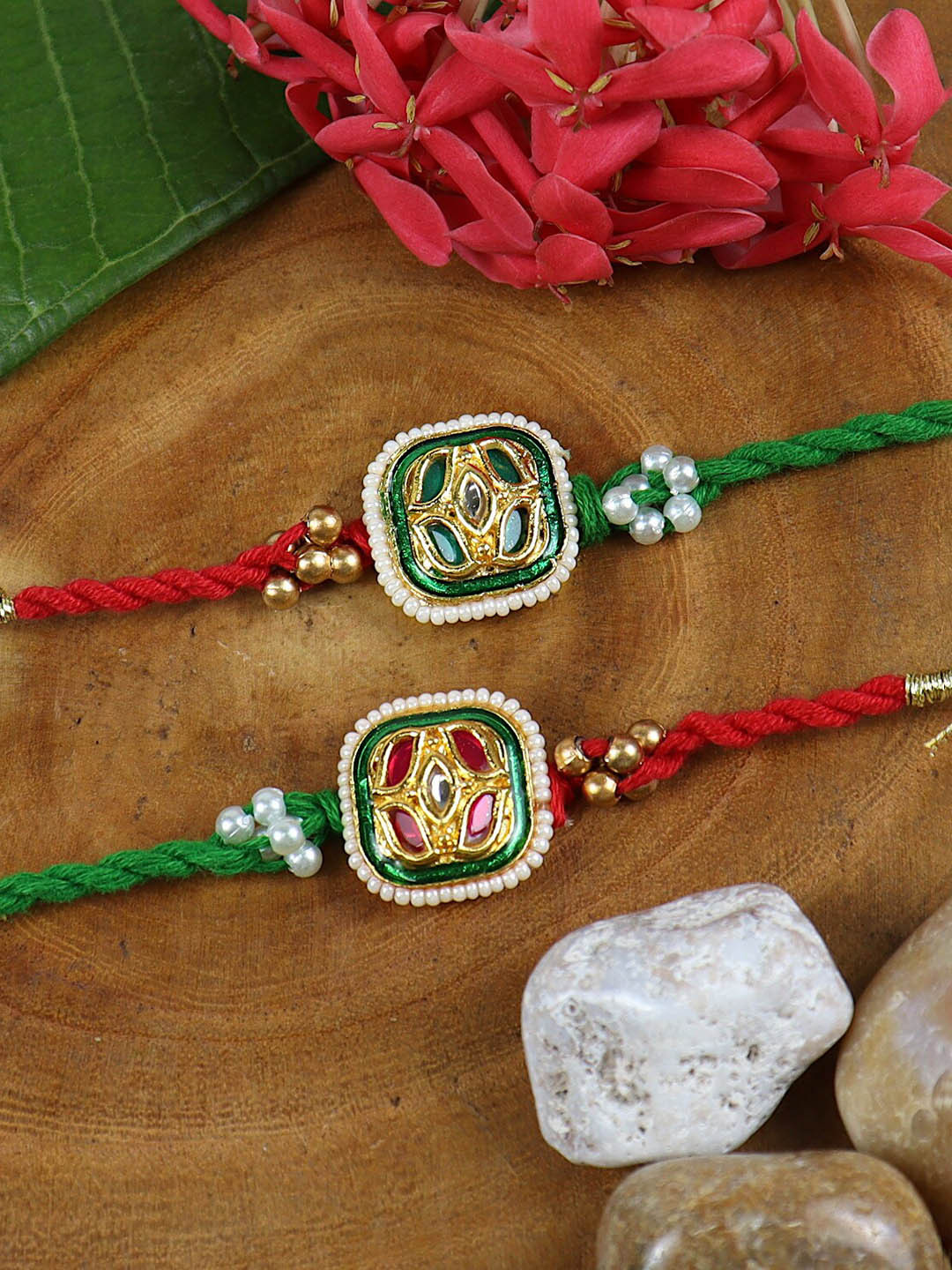 Asthetika Set of 2 Kundan Rakhis in Greeting Card with Roli Chawal