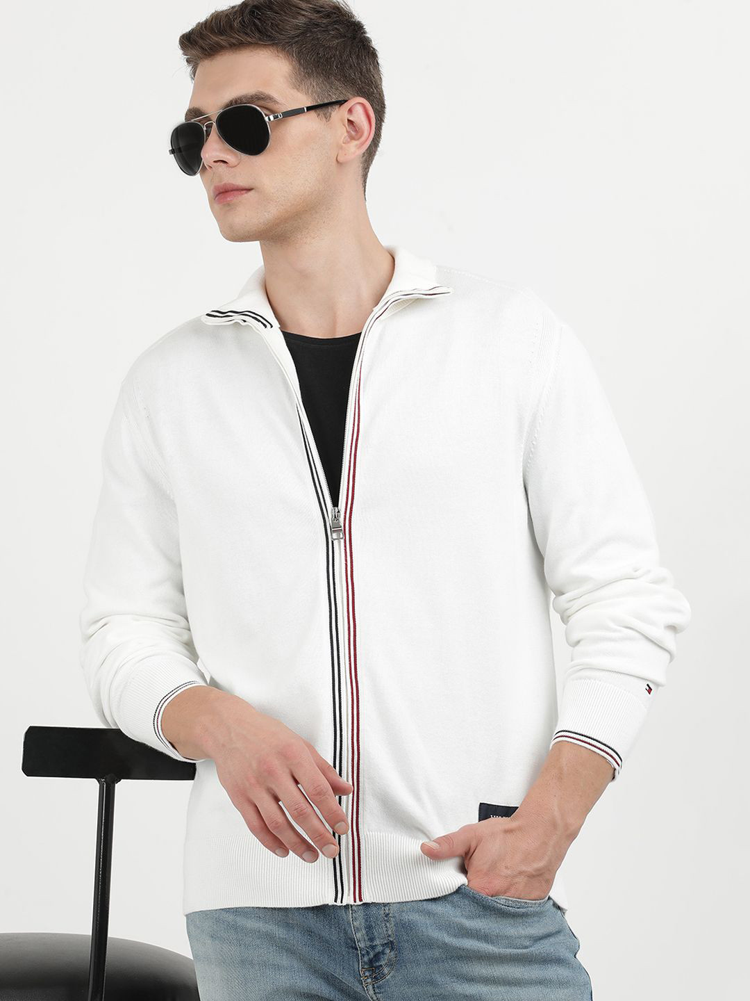 Tommy Hilfiger Men Solid Mock Collar Cardigan