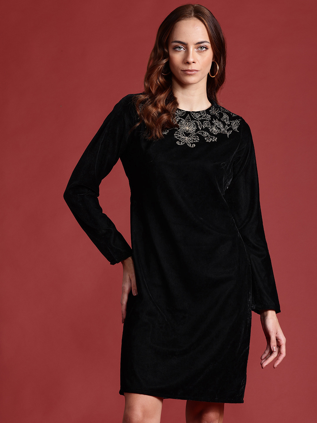 all about you Velvet Finish Sheath Dress