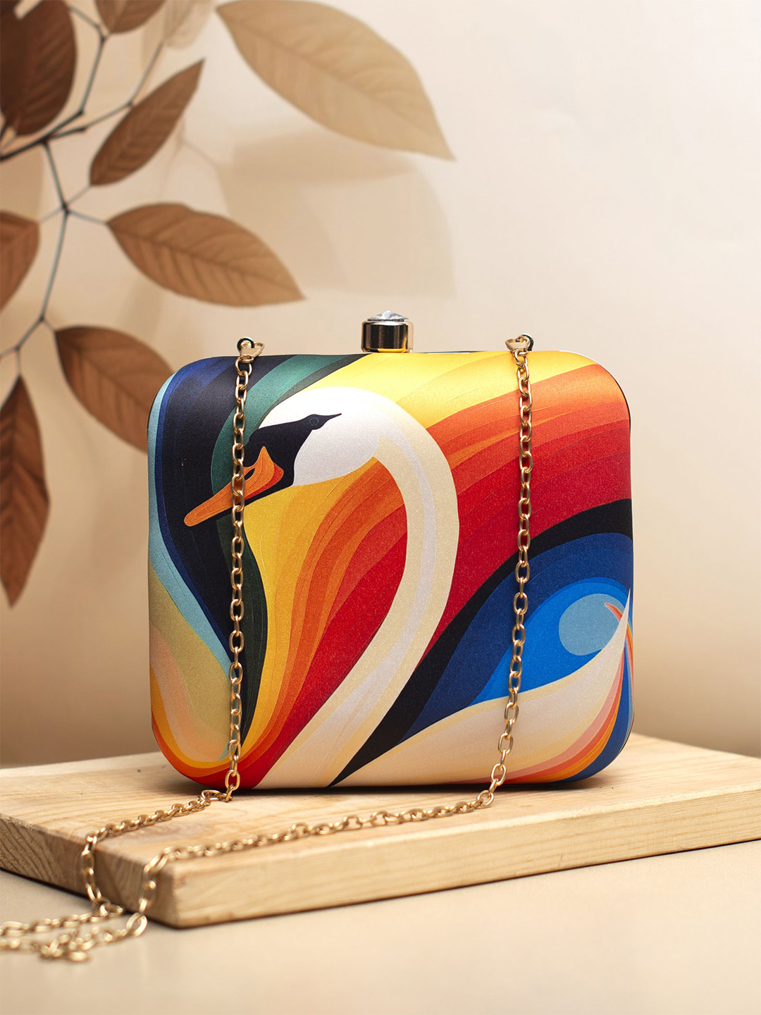 ARTKLIM Swan Printed Box Clutch