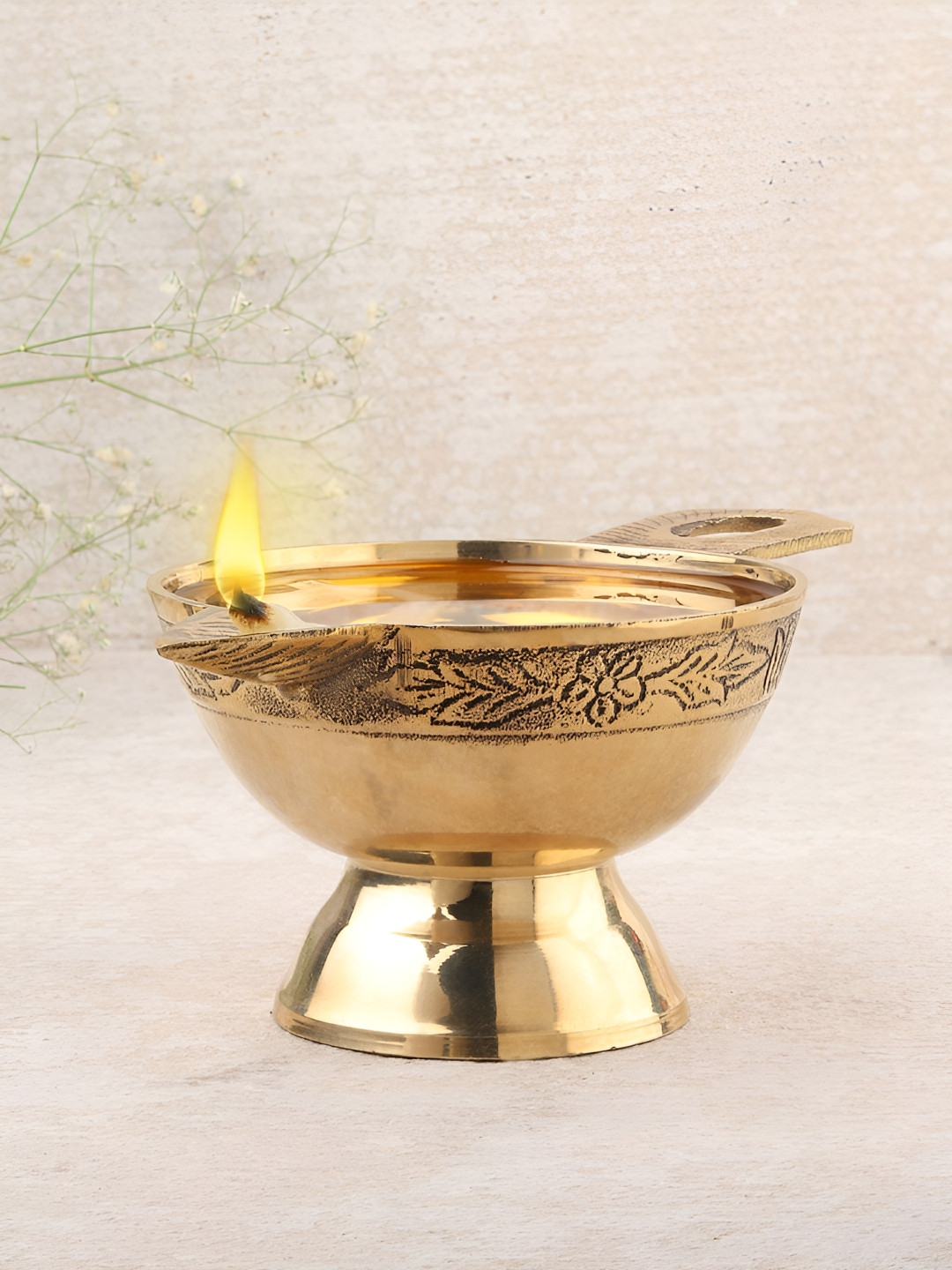 DOKCHAN Gold Toned Textured Brass Pooja Diya