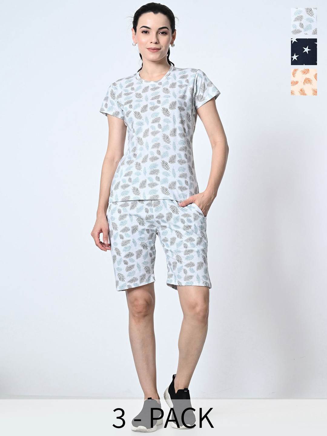 BAESD Pack of 3 Conversational Printed Round Neck Pure Cotton T-Shirt and Shorts