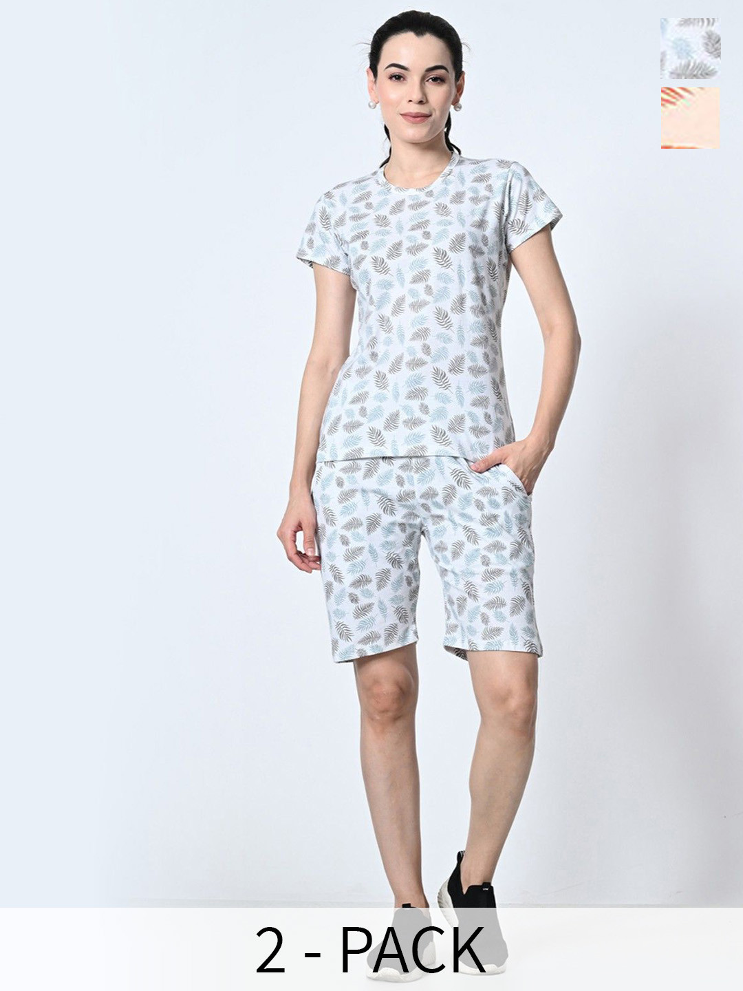 BAESD Pack Of 2 Tropical Printed Short Sleeves Pure Cotton T-Shirt With Shorts