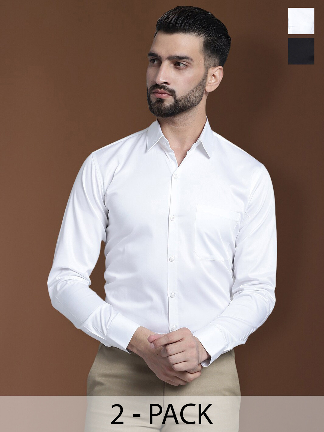 Indian Needle Pack Of 2 Classic Spread Collar Cotton Satin Formal Shirts