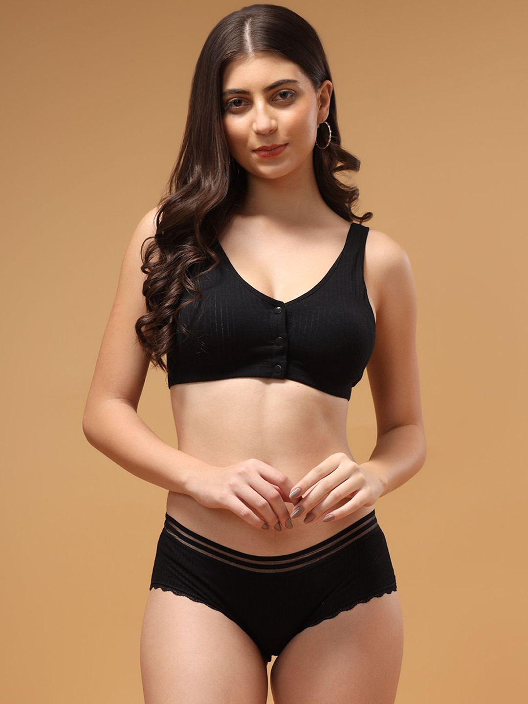 BRACHY Full Coverage Maternity Cotton Lingerie Set BCA_NRBUTTONSET1-34B-Black