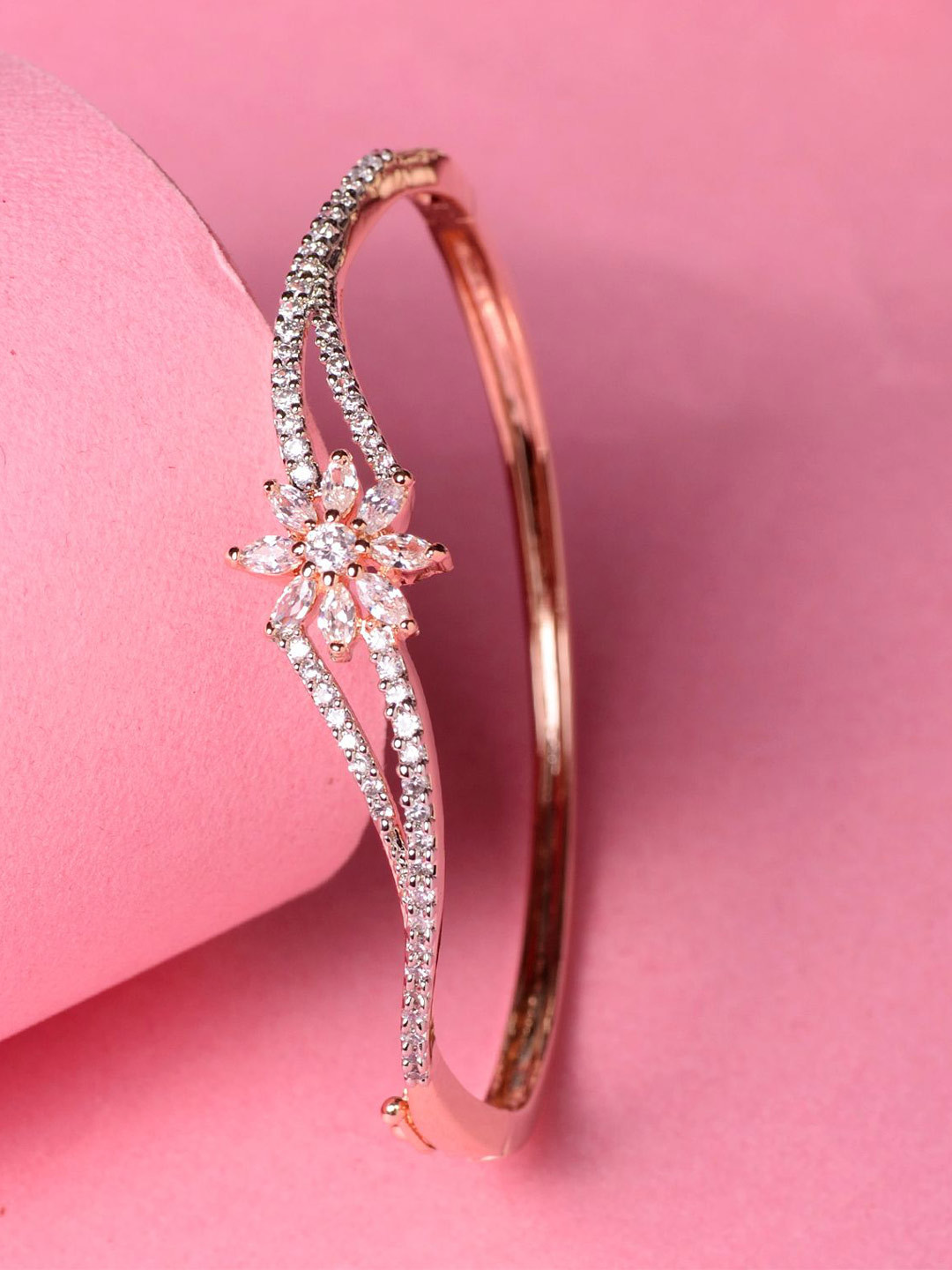 Saraf RS Jewellery American Diamond Rose Gold-Plated Bangle-Style Bracelet