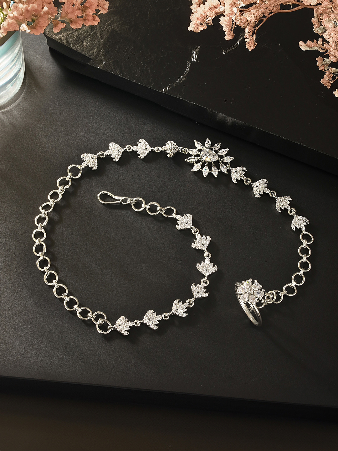 Saraf RS Jewellery American Diamond Silver-Plated Wraparound Bracelet