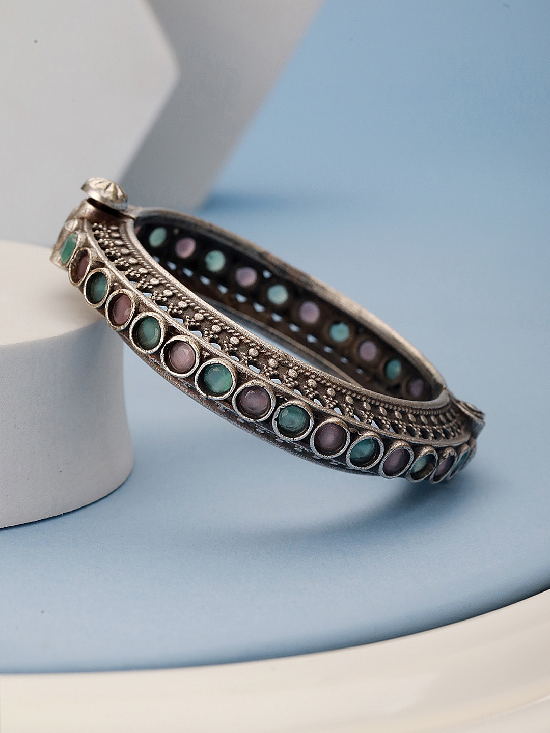 Saraf RS Jewellery American Diamond Rhodium-Plated Bangle-Style Bracelet