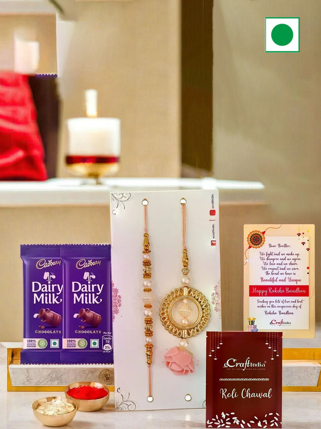 eCraftIndia Floral Designer Rakhis With Chocolates & Roli Chawal