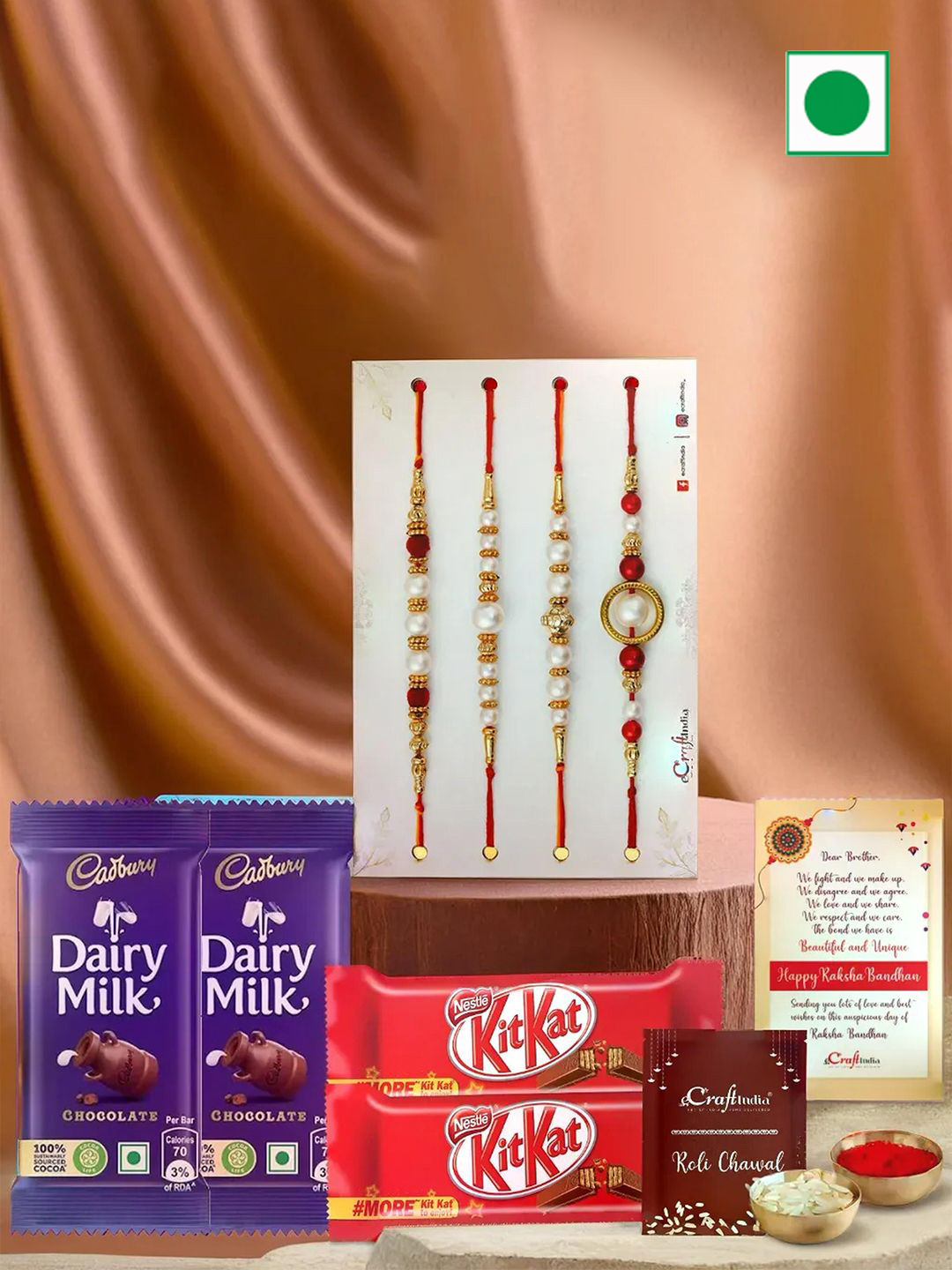 eCraftIndia Set of 8 Pearl Rakhi With Cadbury & Kit Kat