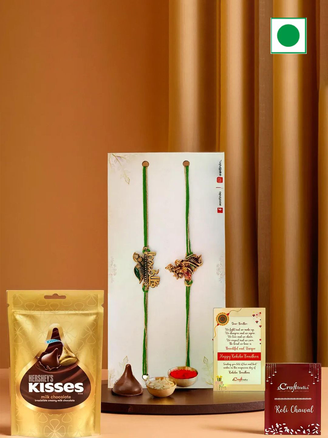 eCraftIndia Set of 2 Rakhi With Chocolate & Card With Roli Chawal Chocolate Gift Set