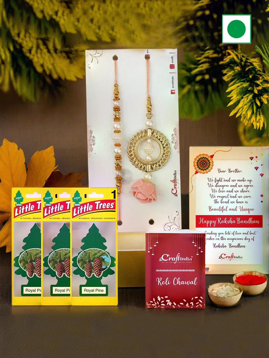 eCraftIndia Set Of 5 Rose Bead Designer Bhaiya Bhabhi Rakhi With Air Freshener