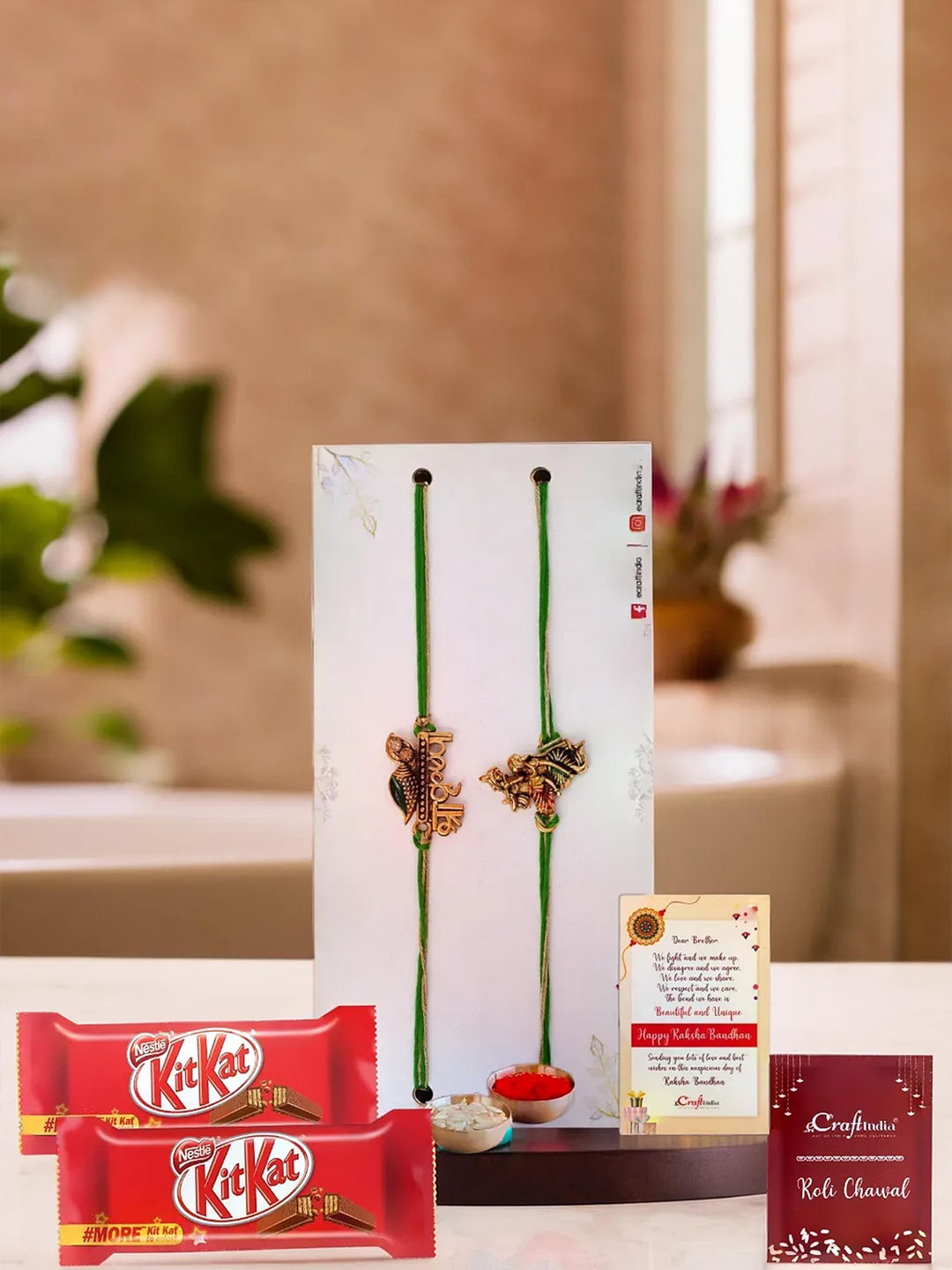 eCraftIndia Set of 2 Shri Krishna Radha Flute Designer Rakhi With Kit Kat