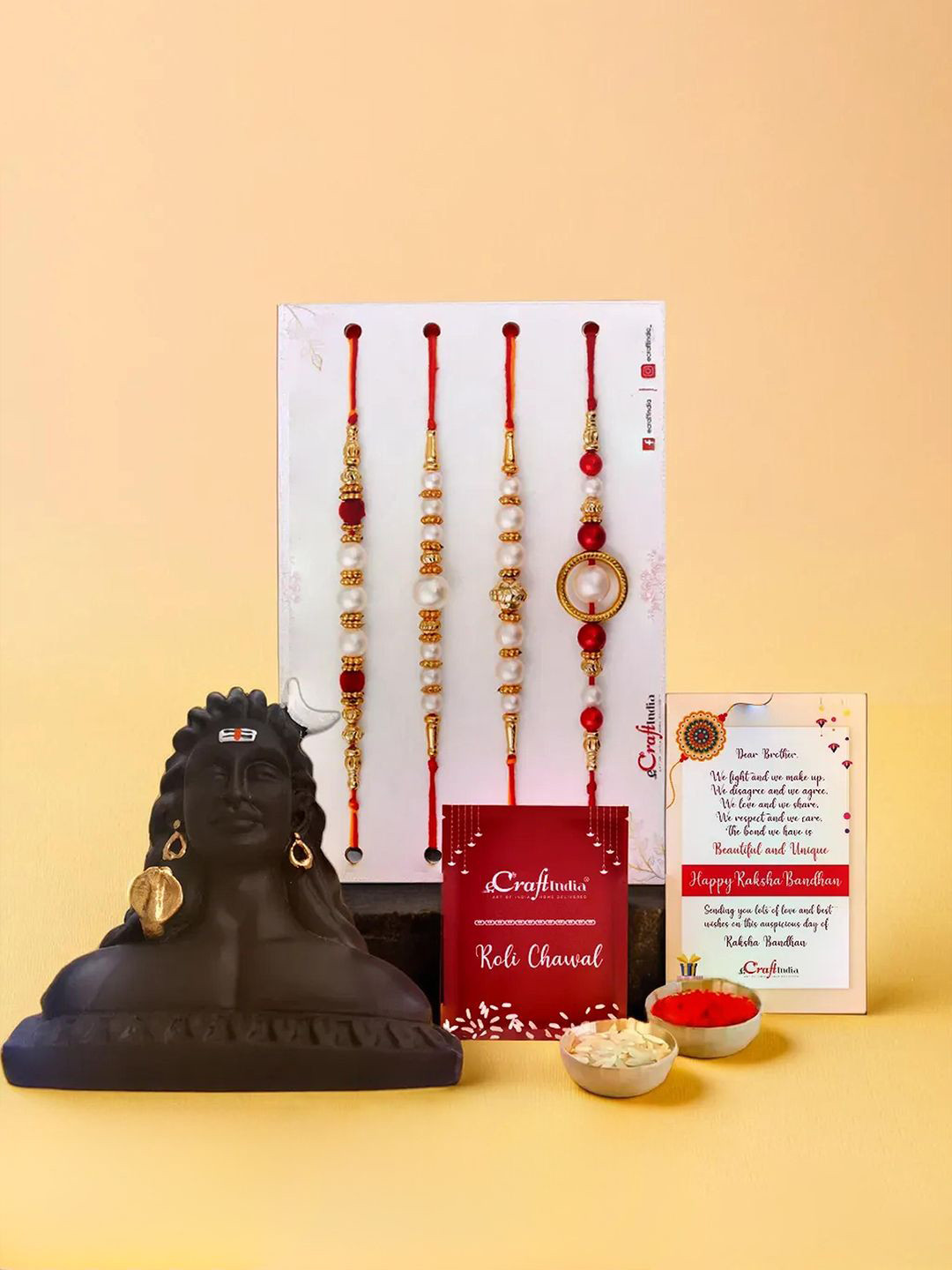 eCraftIndia Set Of 5 Beaded Rakhis With Adiyogi Shiva Statue