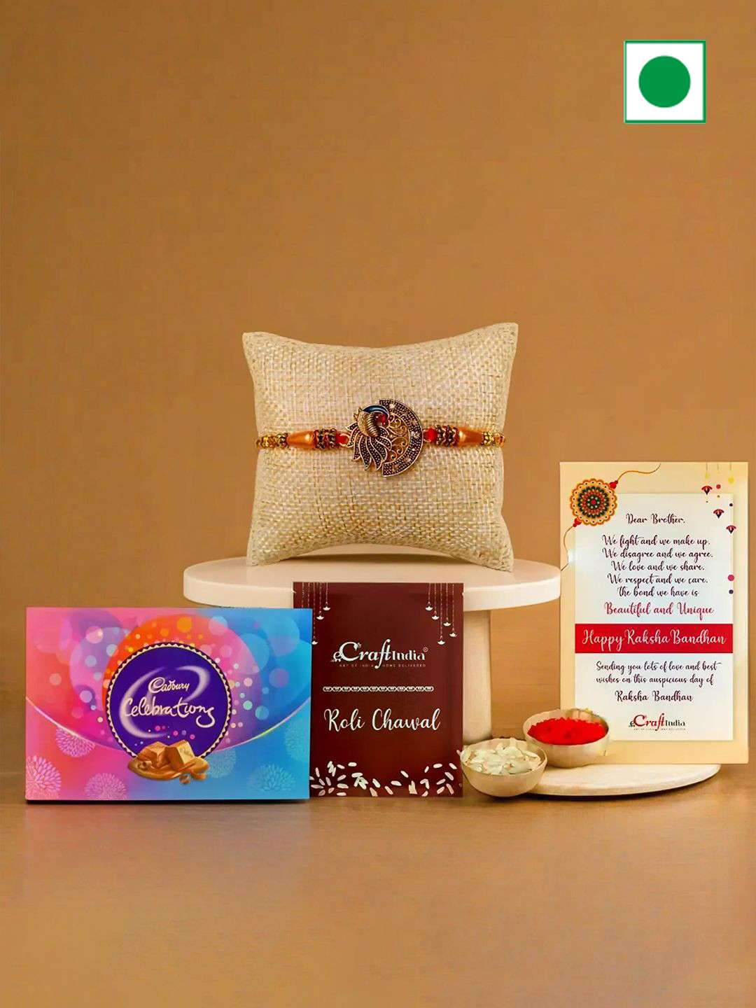 eCraftIndia Beaded Rakhi with Chocolates & Greeting Card with Roli Chawal