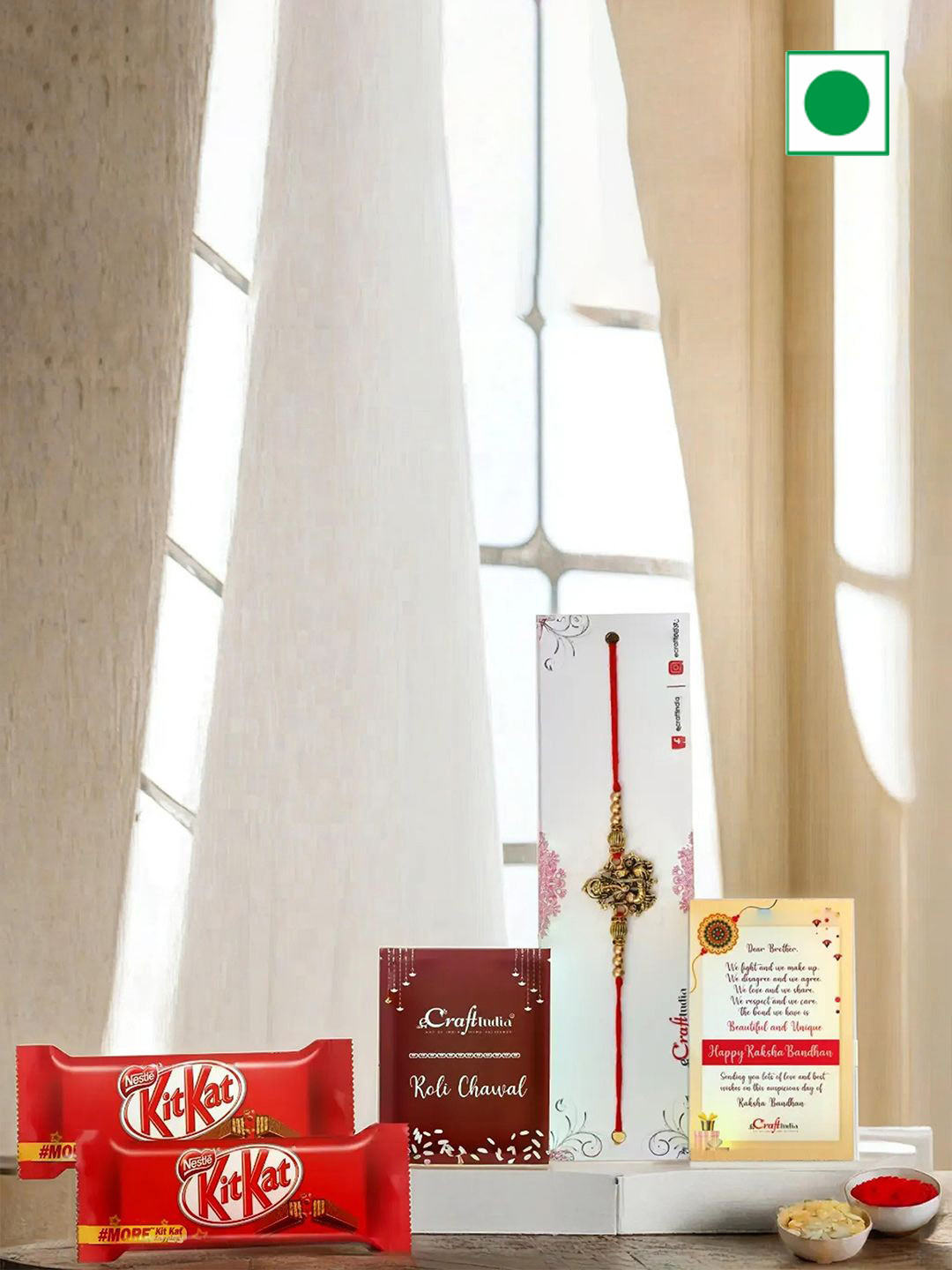 eCraftIndia Golden Religious Ganesha Rakhi With Kit Kat