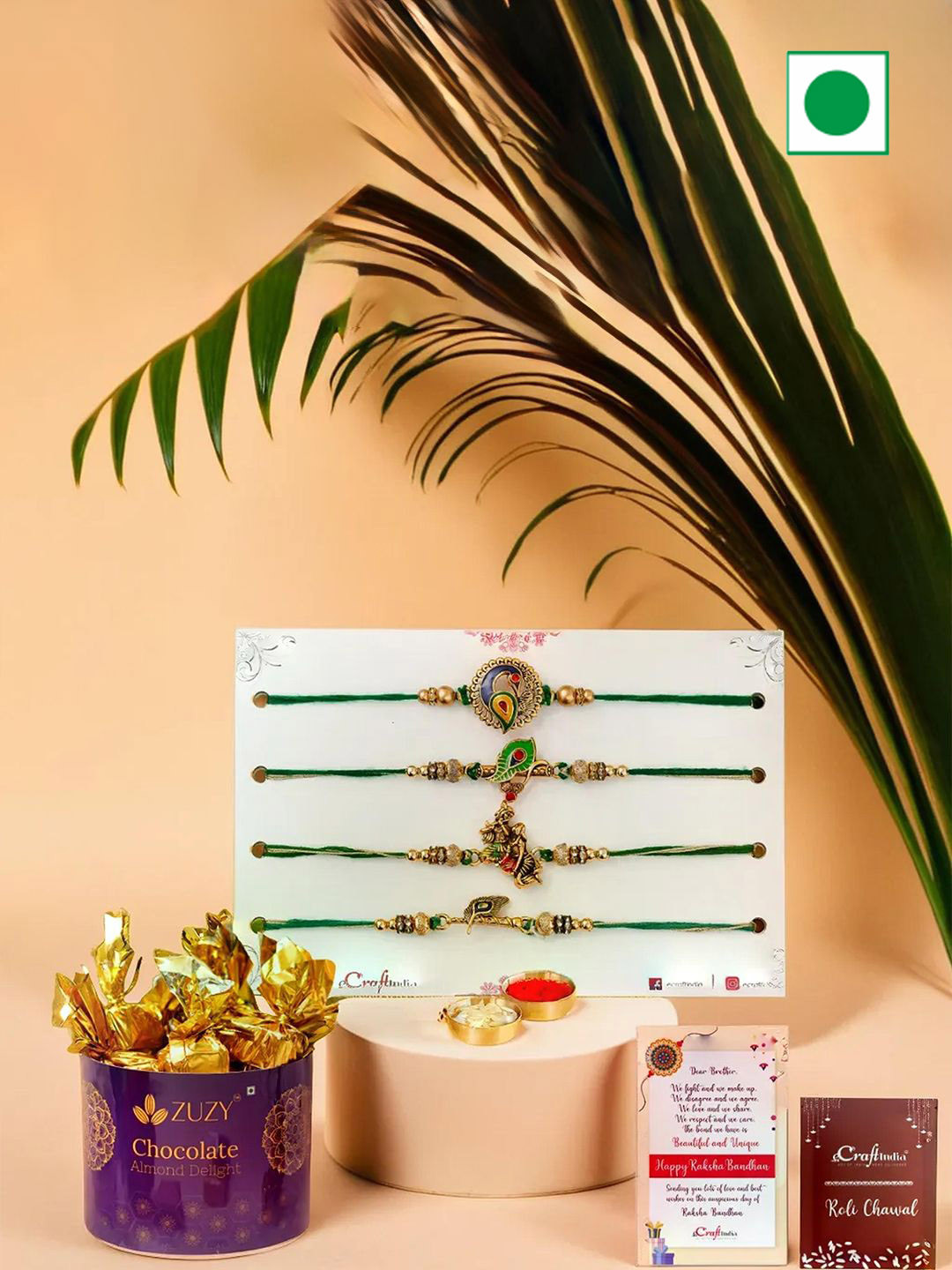 eCraftIndia Radha Krishna Rakhis With Chocolates Bow With Rholi Chawal