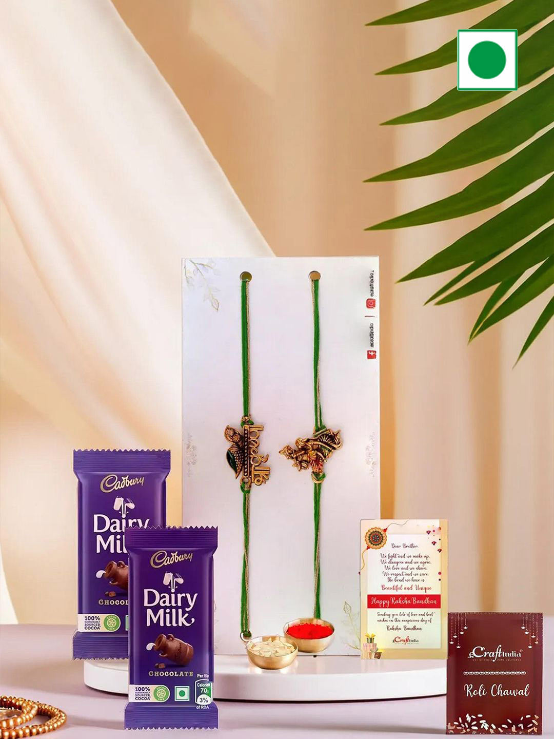 eCraftIndia Shri Krishna Radha Flute Designer Rakhis With Chocolate & Roli Chawal