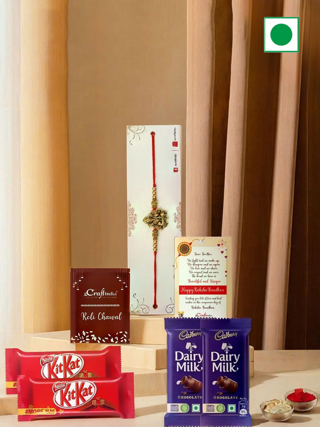 eCraftIndia Lord Ganesha Rikhi With Cadbury & Kit Kat With Greeting Card & Roli Chawal