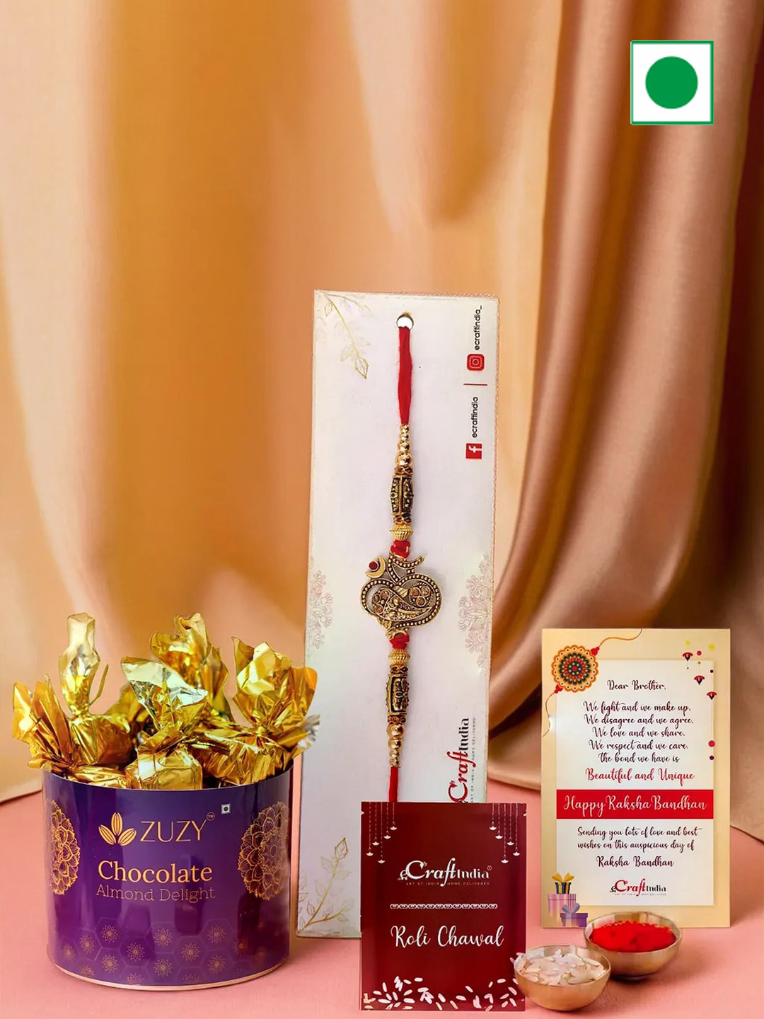 eCraftIndia Lord Ganesha Om Designer Rakhis with Chocolates With Roli Chawal