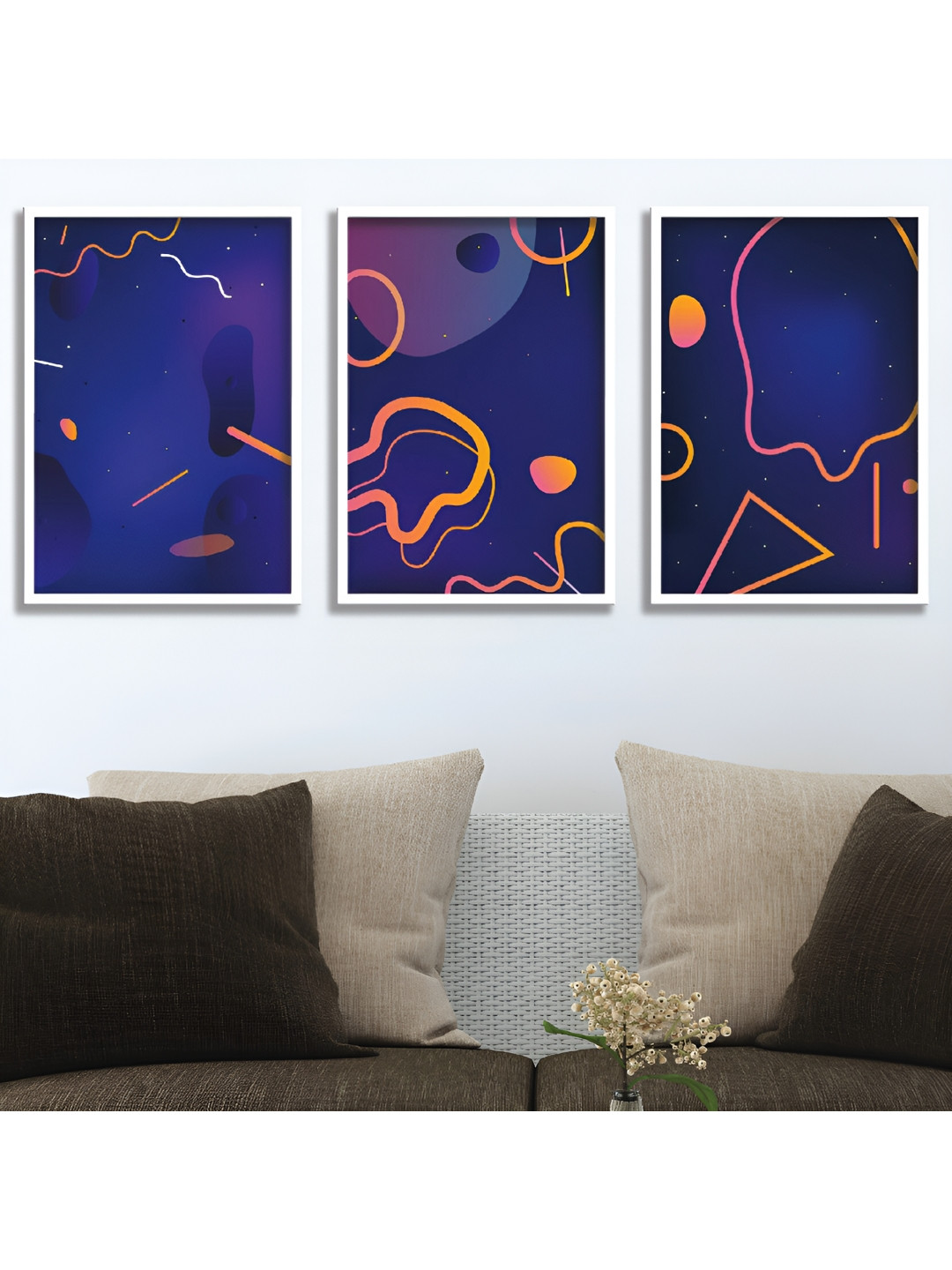 Aura Purple Wood 3 Pcs Wall Living Room Rectangle Paintings Wall Art -34.29 x 49.53In