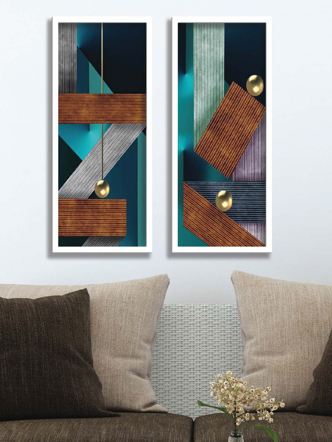Aura Green & Brown 2 Pieces Wood Abstract Wall Paintings