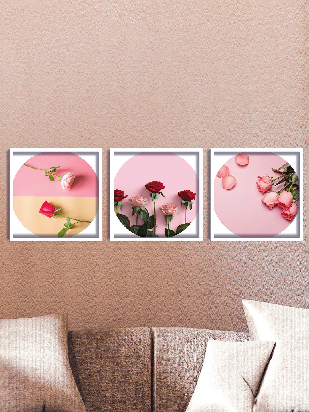 Aura Roses Wood 3 Pcs Wall Square Paintings Wall Art - 11.5x11.5In