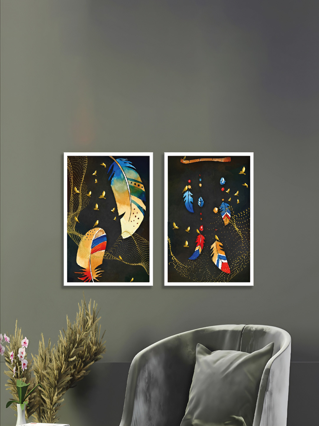 Aura Black & Yellow 2 Pieces Wooden Abstract Wall Art