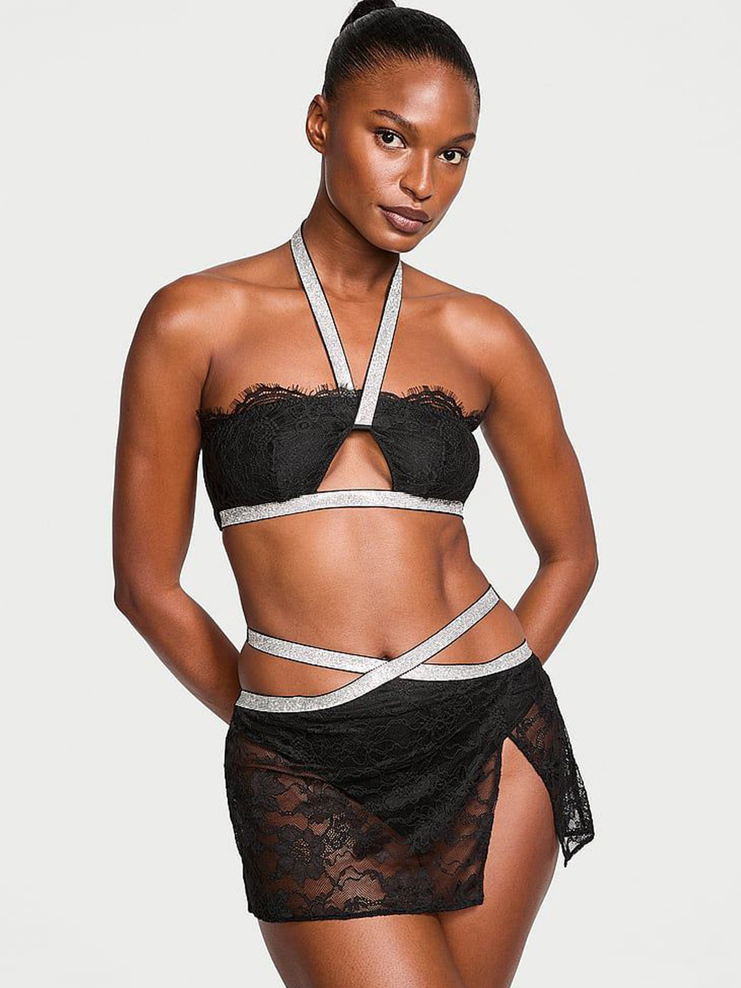 Victoria's Secret Shine Strap Halter Bralette & Mini Skirt Set