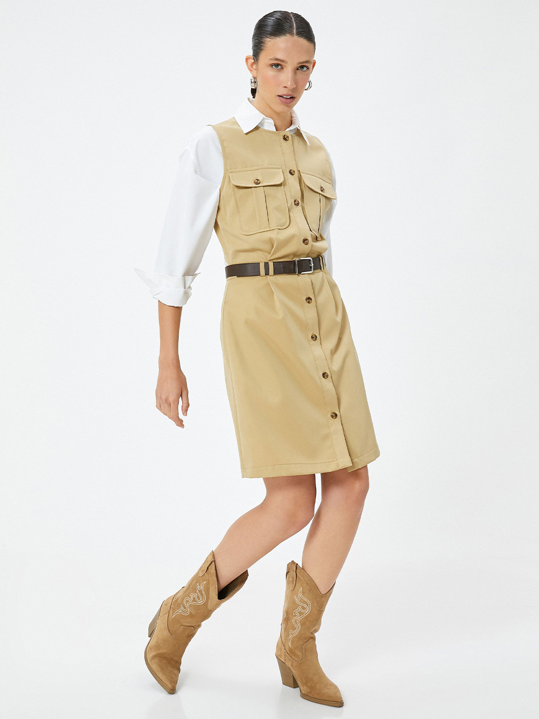 Koton Solid Shirt Dress with Front Flap Pocket