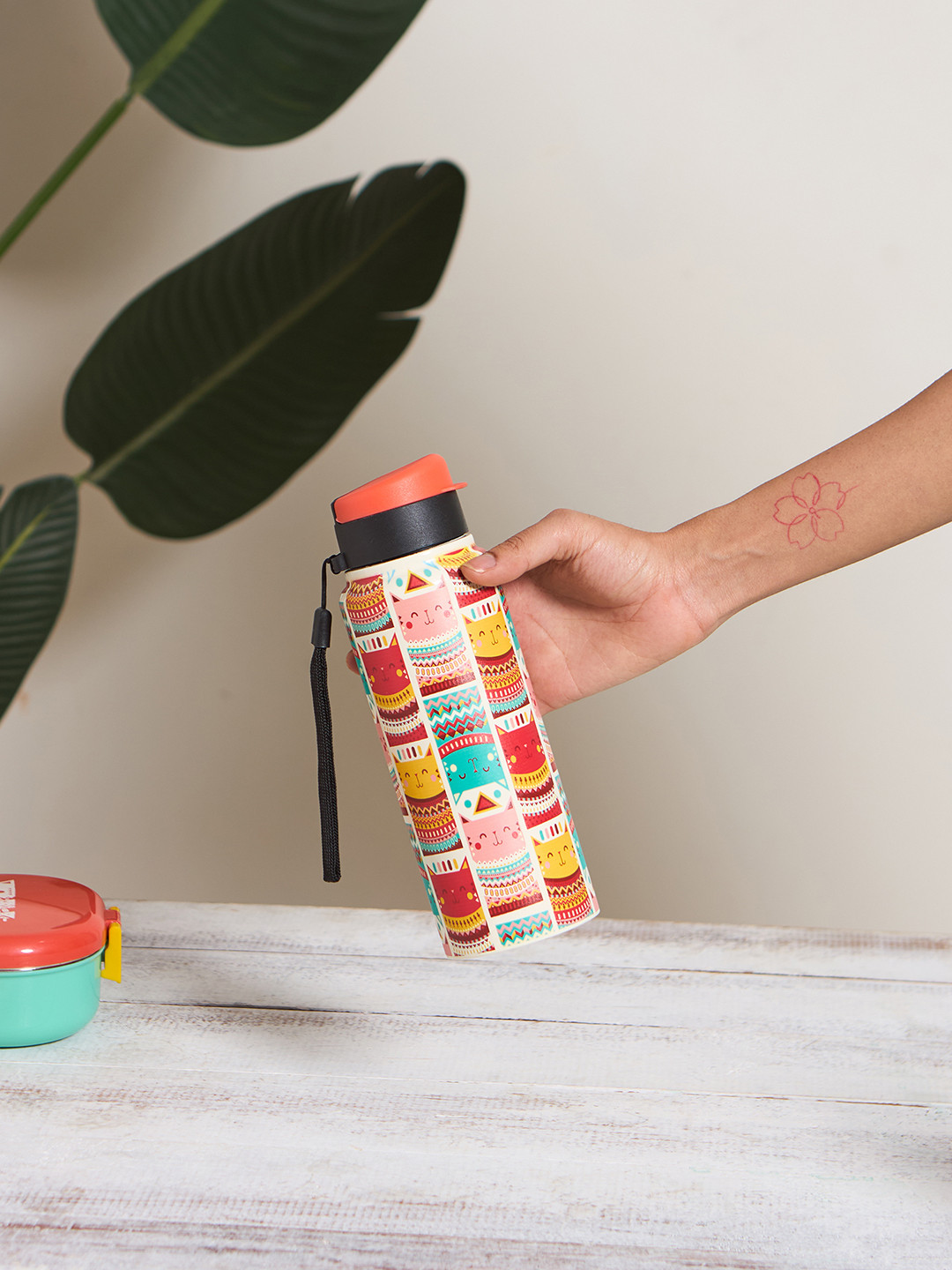 Chumbak Aztec Cat Orange Conversational Stainless Steel BPA Free Sipper - 750ml