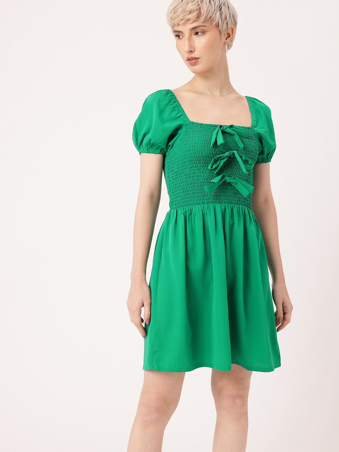 DressBerry Smocked Bows A-Line Mini Dress