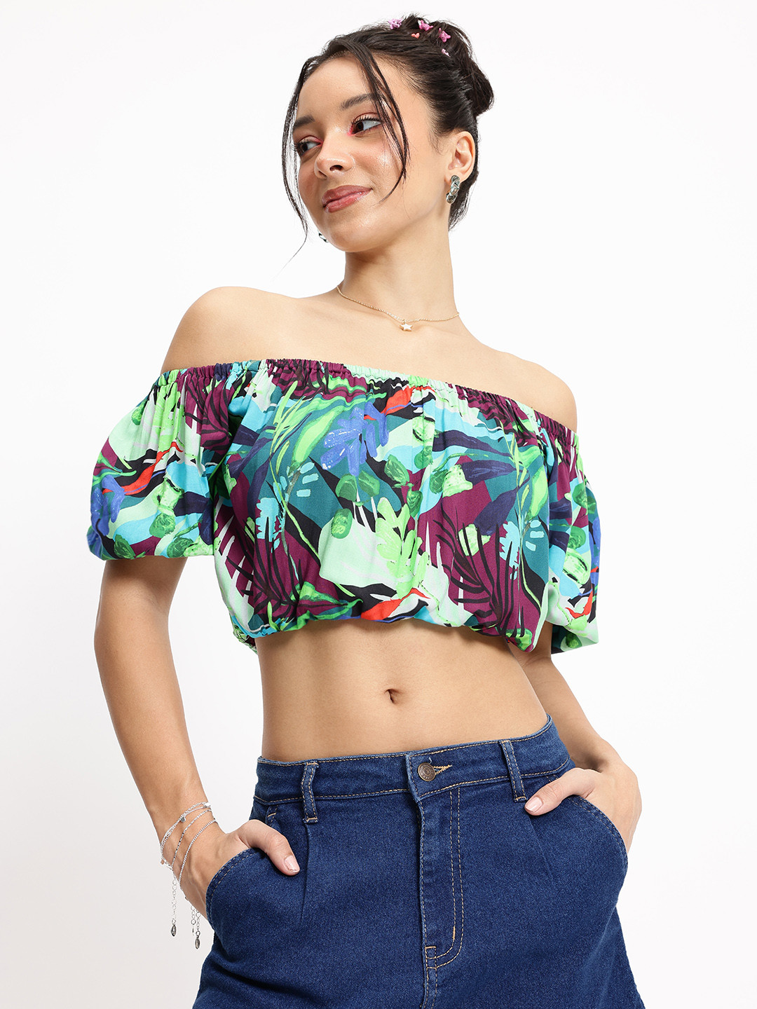 DressBerry Pleated Blouson Crop Top
