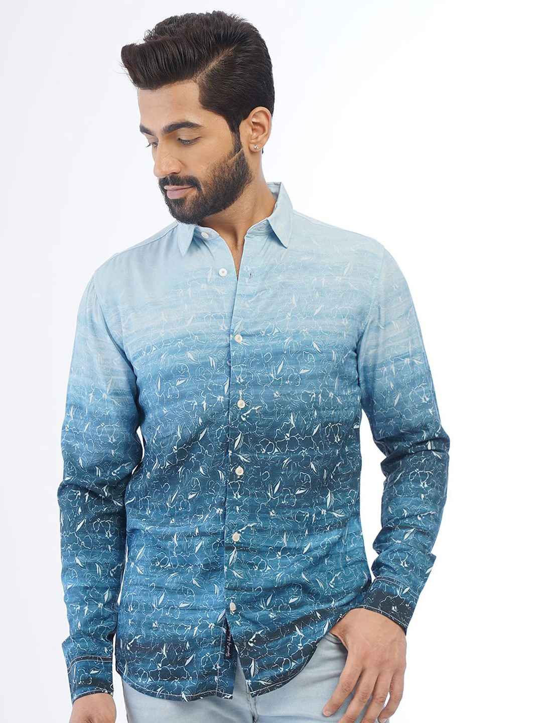 JADE BLUE Men Dyed Ombre Spread Collar Slim Fit Casual Shirt