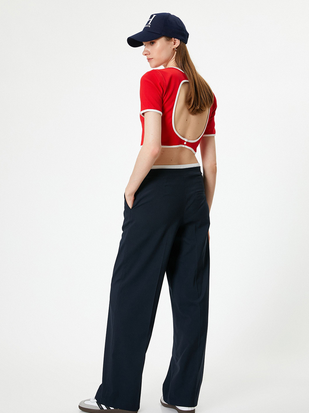 Koton Women Solid Round Neck Cherry Red Crop Top