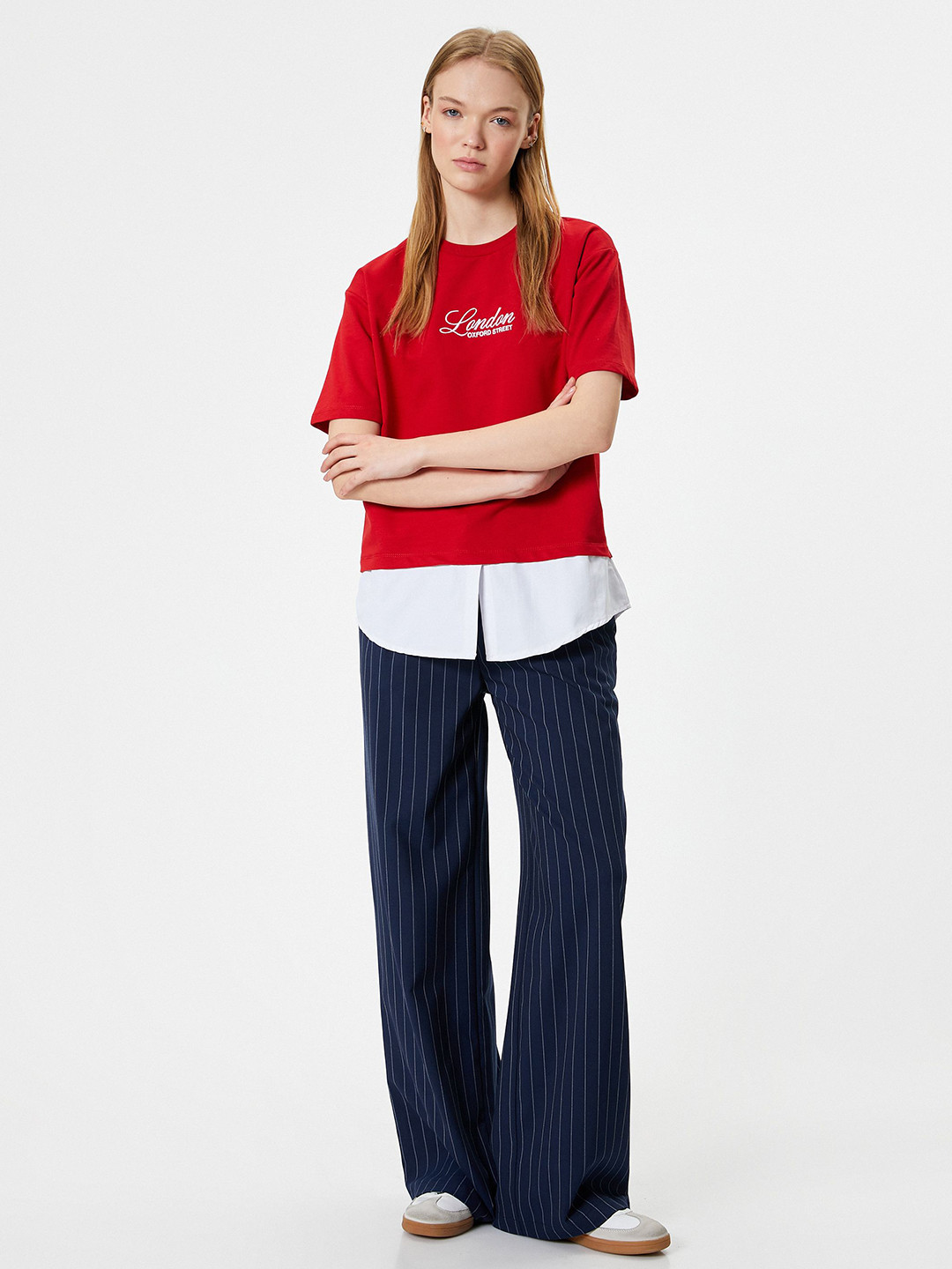 Koton Women Typography Printed Round Neck Cherry Red T-shirt