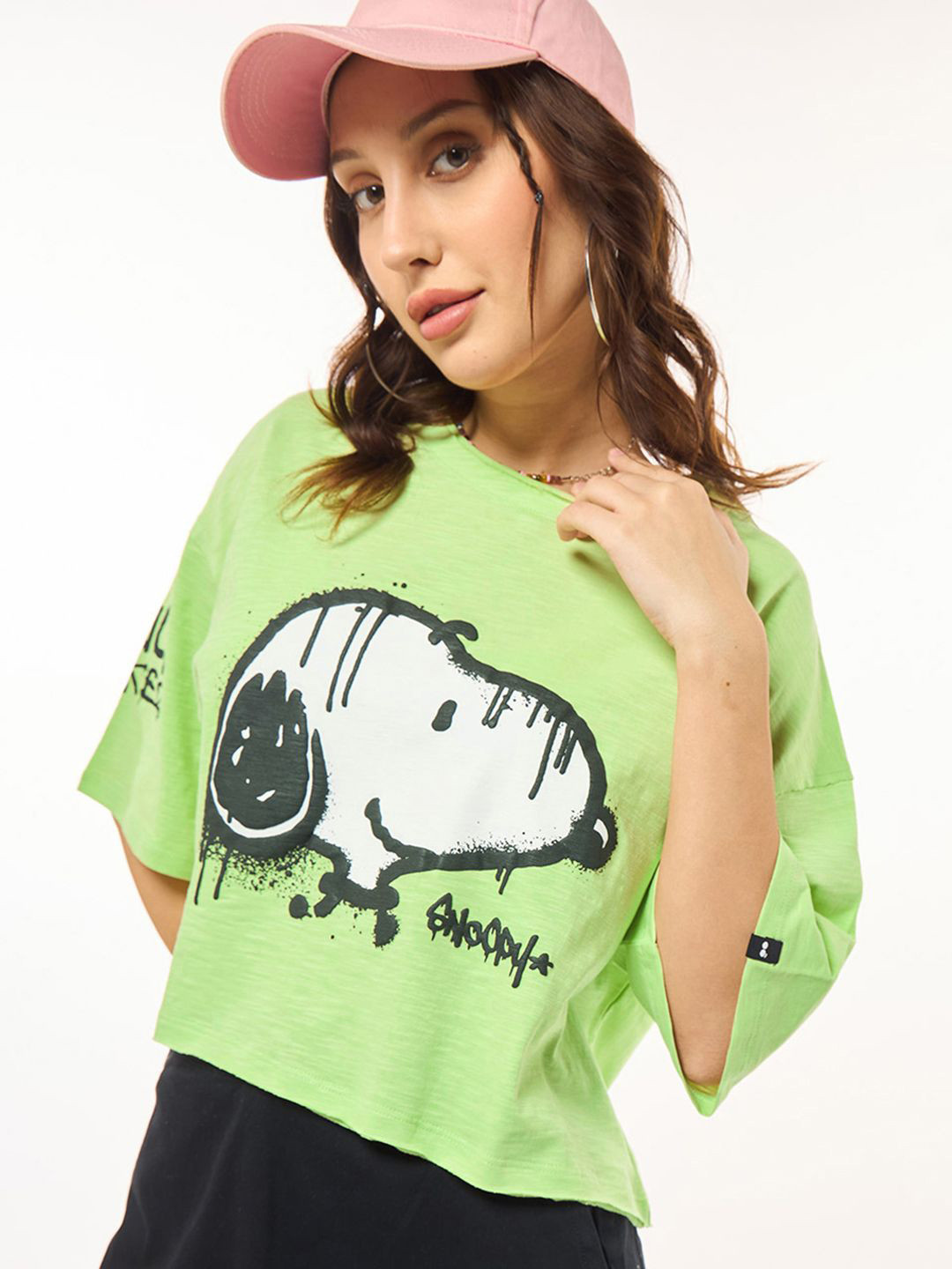 Bewakoof Air 1.0 Women Thrill Seeker Snoopy Graphic Printed Oversized Short Top