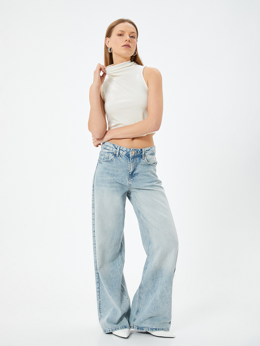 Koton Solid High Neck Crop Top