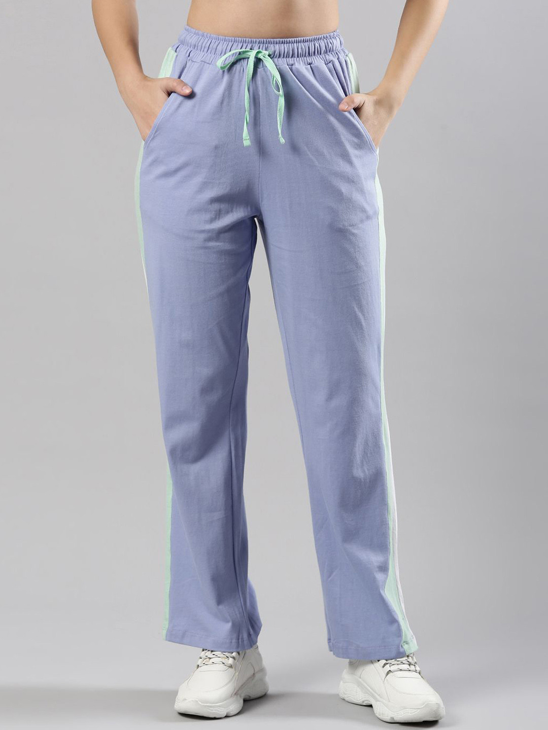 Femmora Women Relaxed-Fit Pure Cotton Track Pant With Side Strip