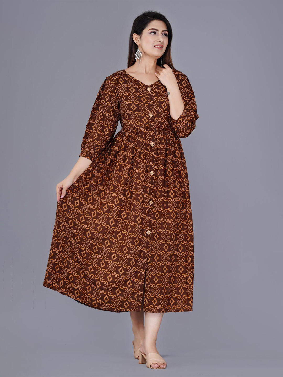 Mintmarie Floral Print A-Line Midi Dress