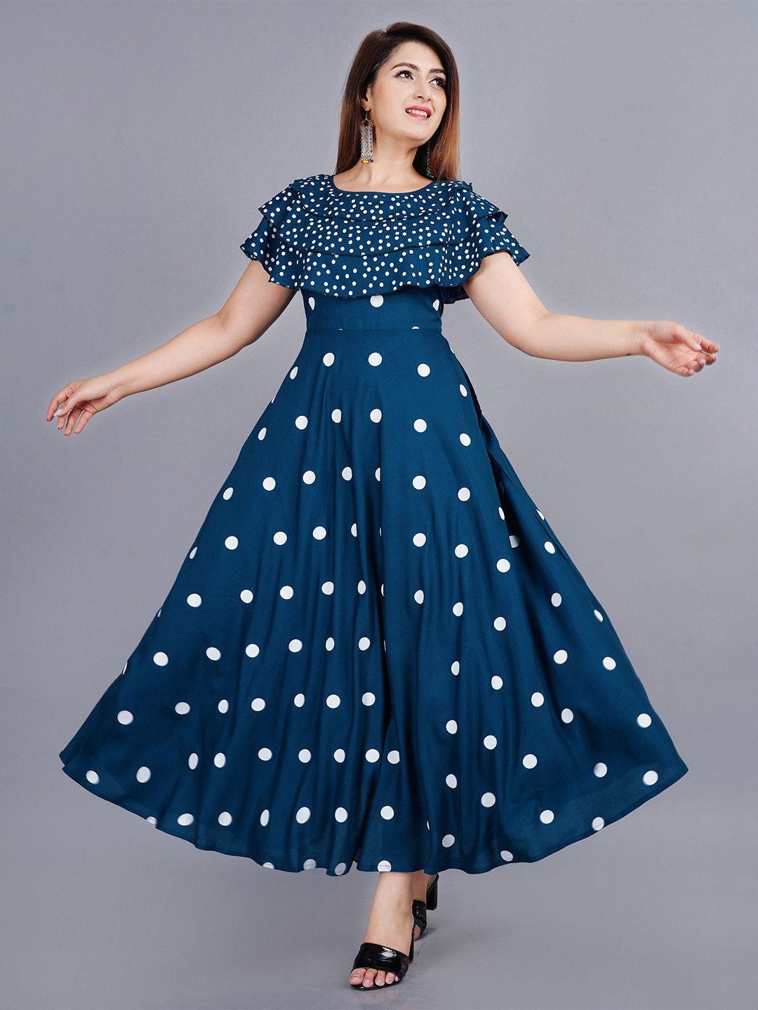 Mintmarie Ethnic Motifs Print Cape Sleeve Maxi Dress