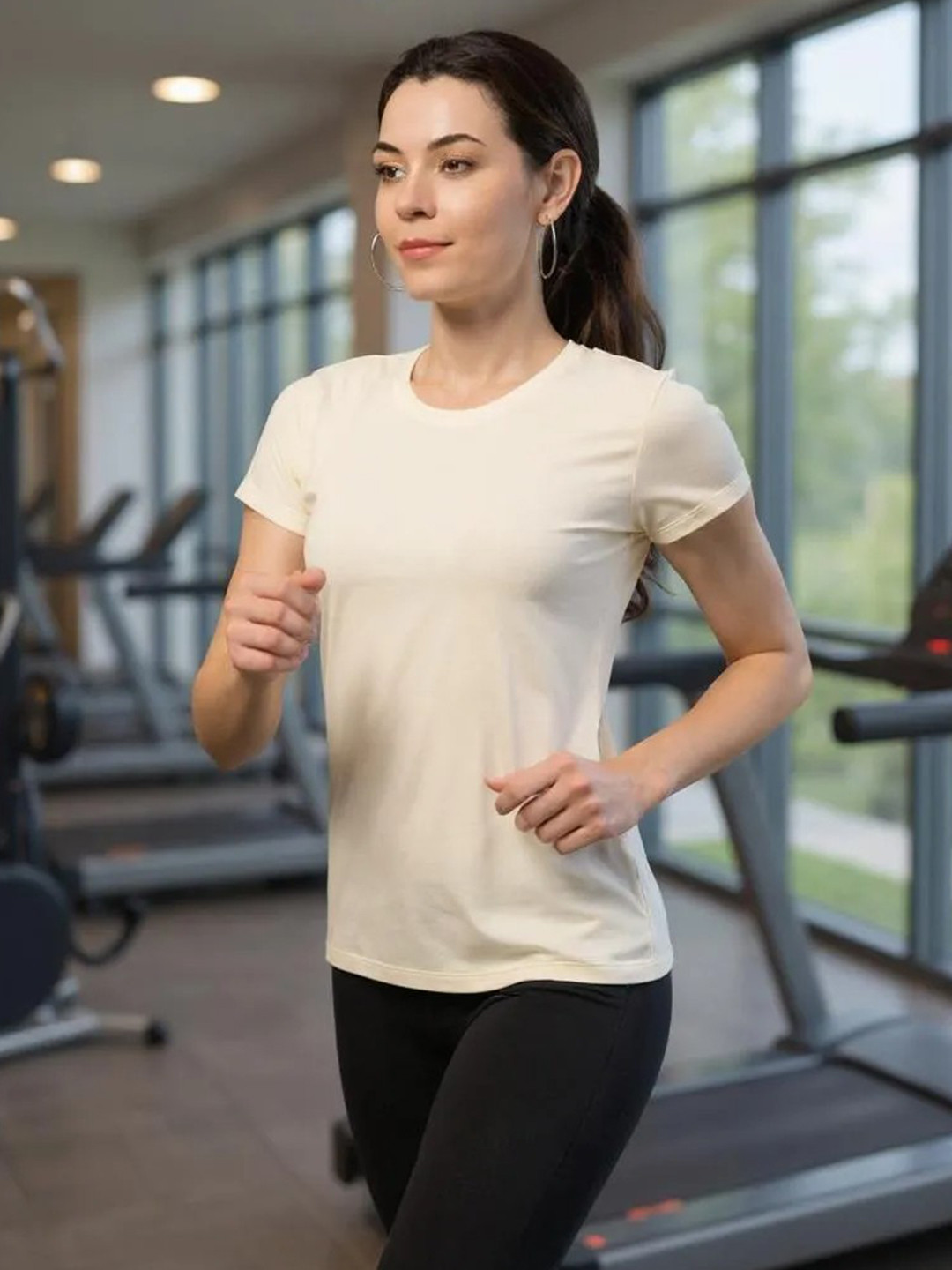 Hive91 Women Round Neck Solid Cotton Activewear T-Shirt