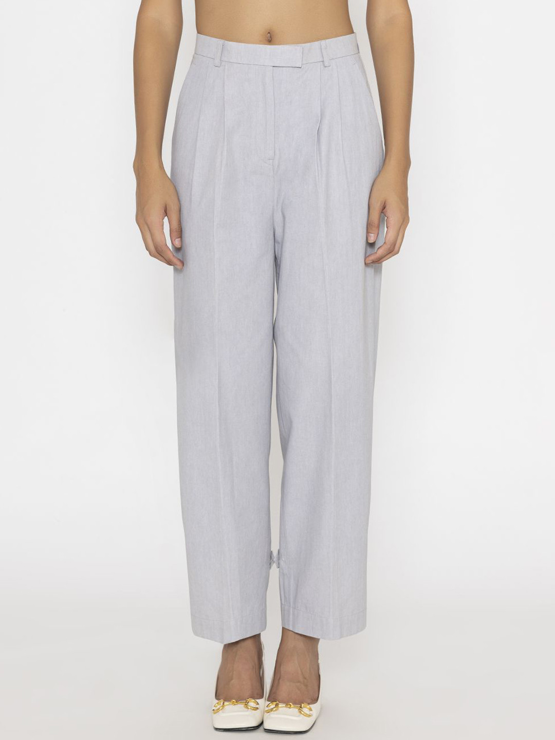 Contemponari Women Relaxed Loose Fit Pleated Trousers