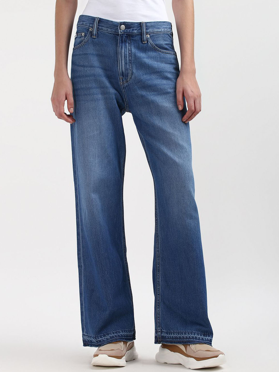 Calvin Klein Women Flared Low Distress Light Fade Jeans