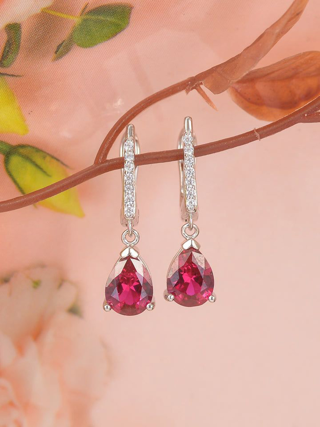 Ornate Jewels 925 Sterling Silver Red Ruby Drop Dangler Earring