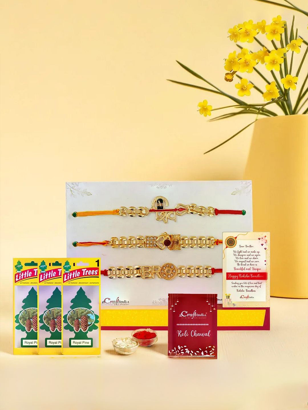 eCraftIndia Set Of 3 Shiva Bro Om Designer Rakhis With Air Freshners