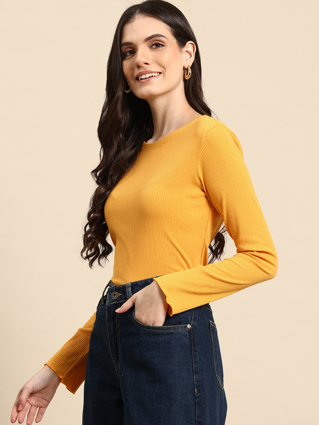 Mast & Harbour Ribbed Top with Lettuce Hem